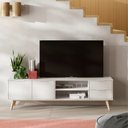Ver imagem 1 de Rack para Sala 2 Portas e 2 Gavetas em Madeira Maciça e MDF Deltan Branco/Natural - Straub Web