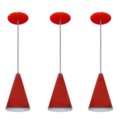 Kit 03 pendentes de alumínio modelo cone - ideal para balcão / bancada - Vermelho