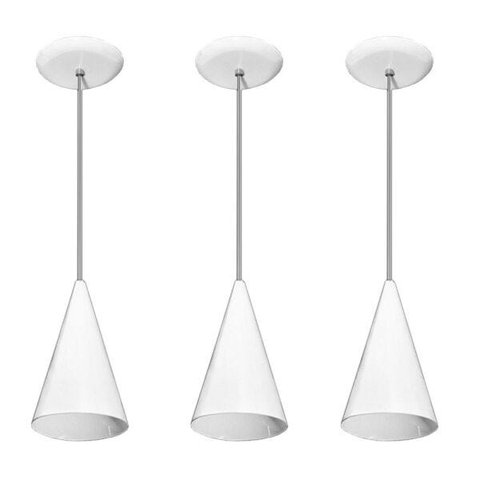 Kit 03 pendentes de alumínio modelo cone - ideal para balcão / bancada - Branco