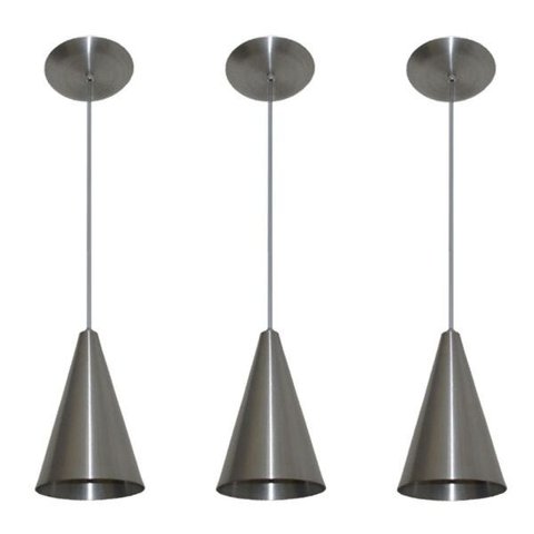 Kit 03 pendentes de alumínio modelo cone - ideal para balcão / bancada - Aluminio Escovado
