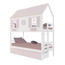 Ver imagem 2 de Beliche Casinha Bela com Coração 2 Gavetas Rosa - Madeira Maciça Branco/rosa | Housin