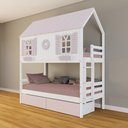 Ver imagem 1 de Beliche Casinha Bela com Coração 2 Gavetas Rosa - Madeira Maciça Branco/rosa | Housin