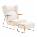 Ver imagem 1 de Kit Poltrona Amélie com Puff Base Aço Bouclé Off White - Sallar Home