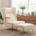 Ver imagem 2 de Kit Poltrona Amélie com Puff Base Aço Bouclé Off White - Sallar Home