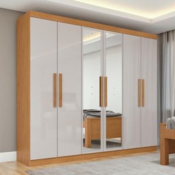 Guarda-roupa Casal 6 Portas Easy Slim com Espelho Amendoa/off White - 1 Guarda-roupa Casal 6 Portas Easy Slim com Espelho Amendoa/off White - 1