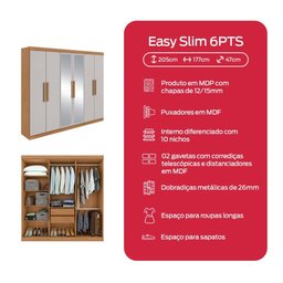 Guarda-roupa Casal 6 Portas Easy Slim com Espelho Amendoa/off White - 6 Guarda-roupa Casal 6 Portas Easy Slim com Espelho Amendoa/off White - 6