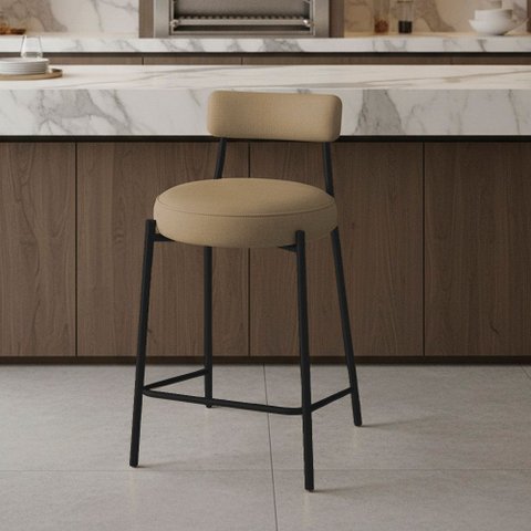Banqueta Cozinha Alta com Encosto Industrial Preto Londres New Couro Flex D03 - D'Rossi