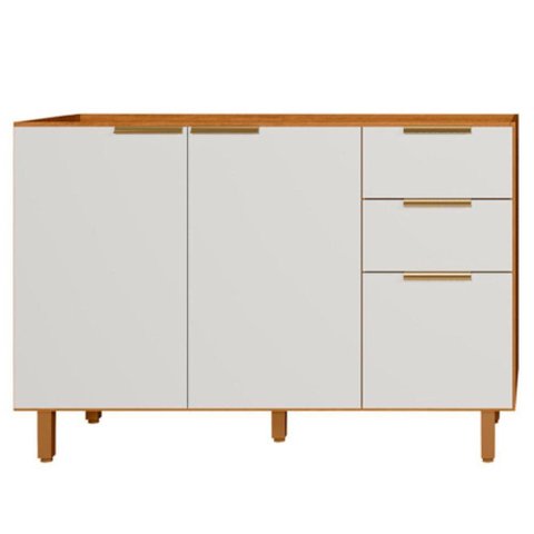 Balcão para Pia 3 Portas 2 Gavetas 120 cm MDF Bari Freijo Off Acetinado Poliman