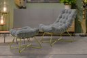 Ver imagem 1 de Poltrona Costela Luxo com Puff EVA Metal Dourado Veludo Cinza