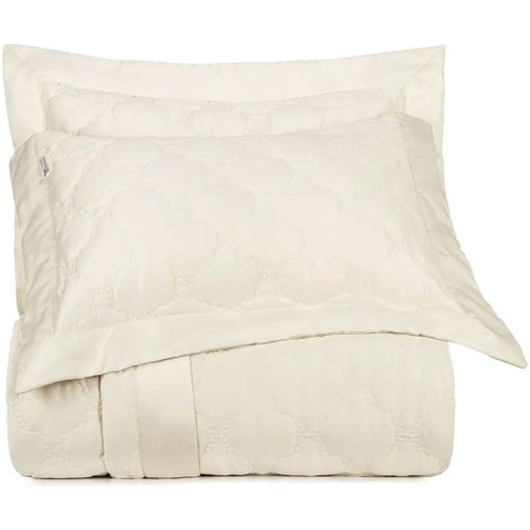Kit Colcha Casal 3 Pçs Bordados em Cetim 300 Fios Ornament 100% Algodão 230x260cm Altenburg Bege But