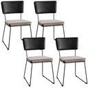 Ver imagem 1 de Kit 04 Cadeiras Decorativas Estofada Sala Jantar Allana L02 Couríssimo Preto Linho Bege - Lyam Decor