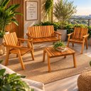 Ver imagem 1 de Conjunto Bancos Rústicos 2 Lugares, 2 Poltronas e Mesa de Apoio Jardim Madeira Maciça