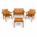 Ver imagem 2 de Conjunto Bancos Rústicos 2 Lugares, 2 Poltronas e Mesa de Apoio Jardim Madeira Maciça