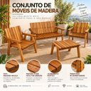 Ver imagem 4 de Conjunto Bancos Rústicos 2 Lugares, 2 Poltronas e Mesa de Apoio Jardim Madeira Maciça