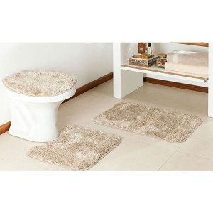 Kit Jogo Tapete Banheiro 3 Peças Classic Perola Creme
