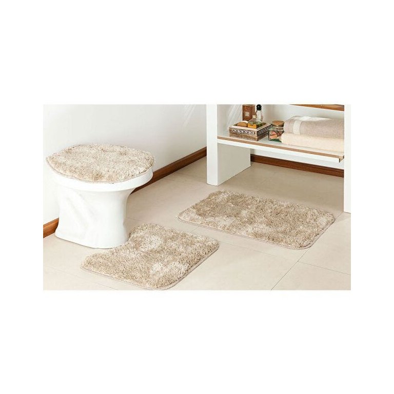 Kit Jogo Tapete Banheiro 3 Peças Classic Perola Creme