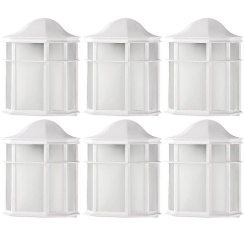 Kit 6 Arandelas Externas de Parede Luminária Clássica Branca 25cm Lente Fosca de Ville Dital