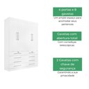 Ver imagem 2 de Guarda Roupa Solteiro 4 Portas 8 Gavetas Mônaco D'doro Branco
