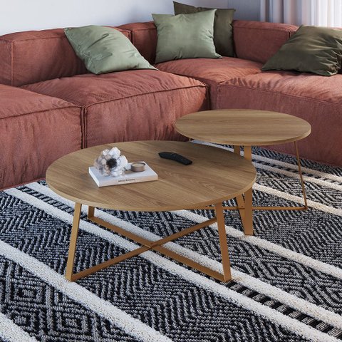 Conjunto 02 Mesas de Centro 60cm e 80cm com Pés Metálicos 27960 Artesano - Hanover/dourado