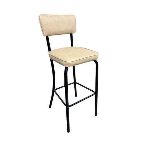 Banqueta Olivia Altura 65cm para Bar e Cozinha Preta com Assento Confortável Cor Bege Encosto Estofa