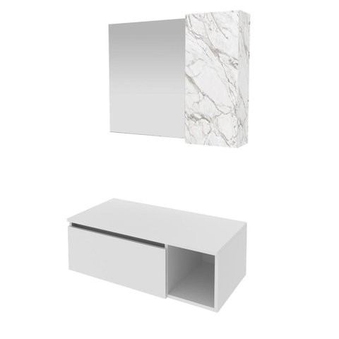 Kit Balcão Br e Espelheira Suspensos Mármore Br - Tecno