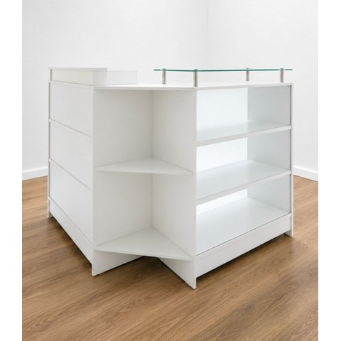 Balcão Caixa + Expositor Vidro 100% Mdf Branco Desmontado - Suprema Móveis