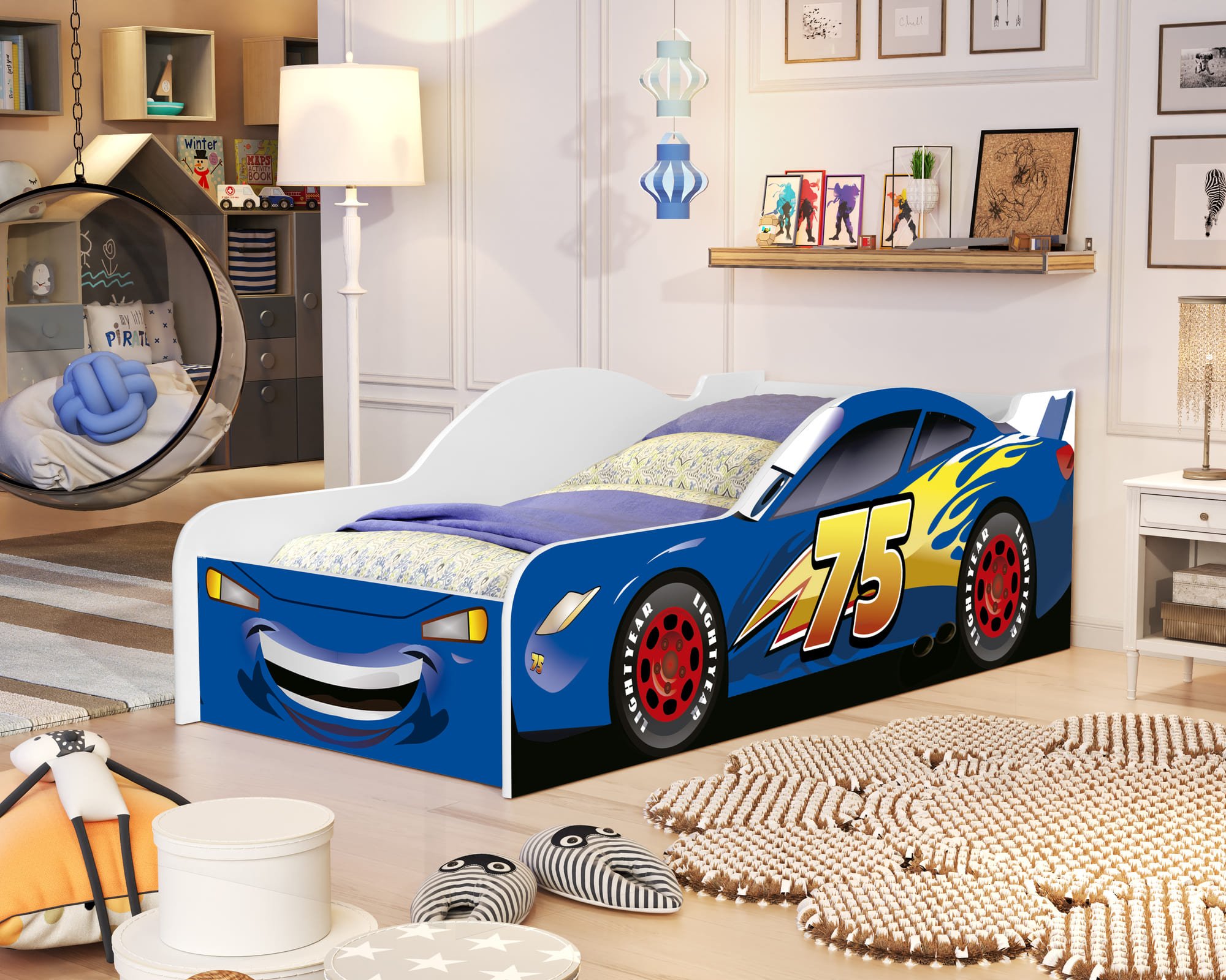 Carro de Corrida de LED Carro de cama Cama Twin para bebês com