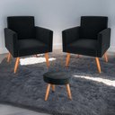 Ver imagem 1 de Jogo de Poltronas e Puff Austin Veludo Inca Preto