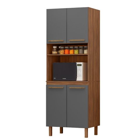 Paneleiro Pop Torre Quente 70cm com 4 Portas e 1 Nicho Freijo/chumbo/freijo