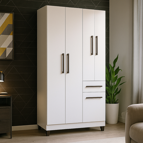 Guarda Roupa Roupeiro Solteiro 5 Portas 1 Gaveta Laguna Quarto Branco