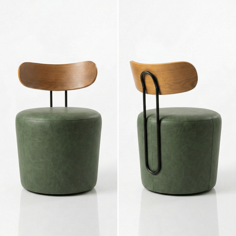 Poltrona Orgânica Redonda Courino Verde Encosto Madeira Curvo Design Escandinavo Sala Quarto Hall