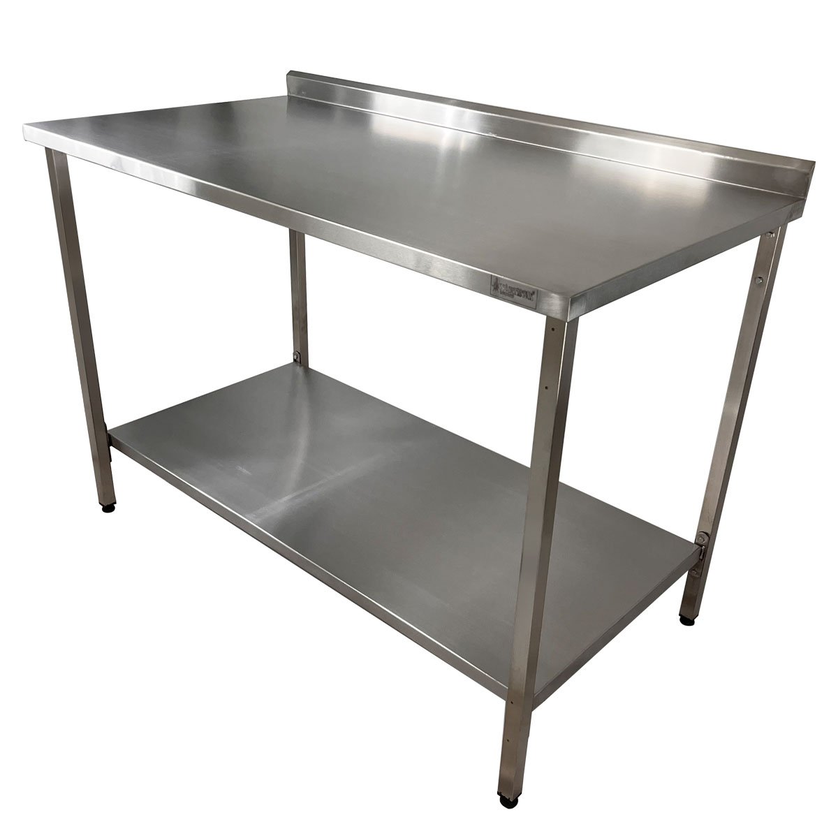 Mesa de Aço Inox Industrial 130x60x90 Cm com 1 Prateleira Plano Liso com Espelho Nortinox Stander