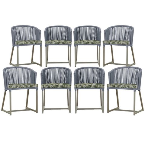 8 Cadeiras de Jantar Área Noronha em Alumínio com Pintura Fendi Corda Náutica Estofado 5 Trama Origi