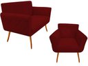 Ver imagem 1 de Kit Namoradeira + 1 Poltrona Decorativa Sabrina Suede Marsala Pés Madeira Mz Decor