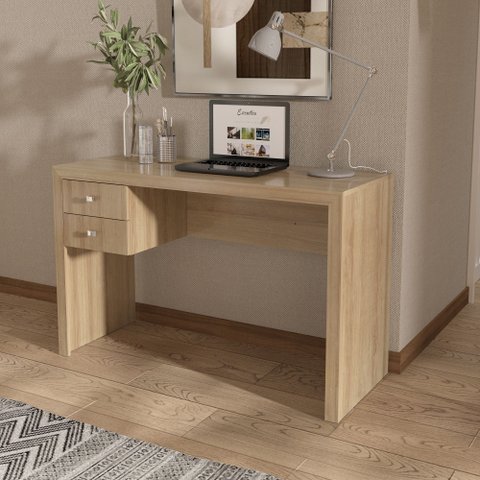 Escrivaninha Mesa Escritório ME4123 2 Gavetas 117cm Amendoa Marrom