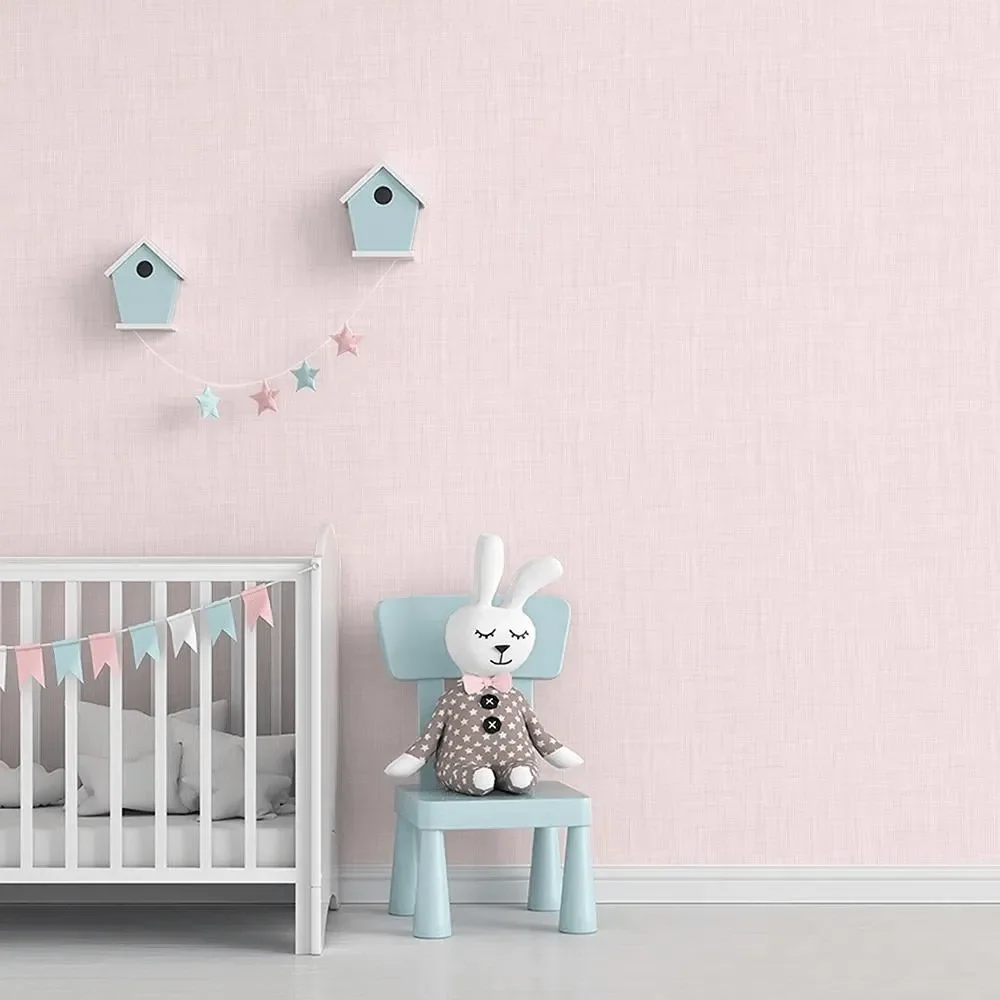 Papel de Parede Adesivo Linho Rosa Lavável Fosco 3m