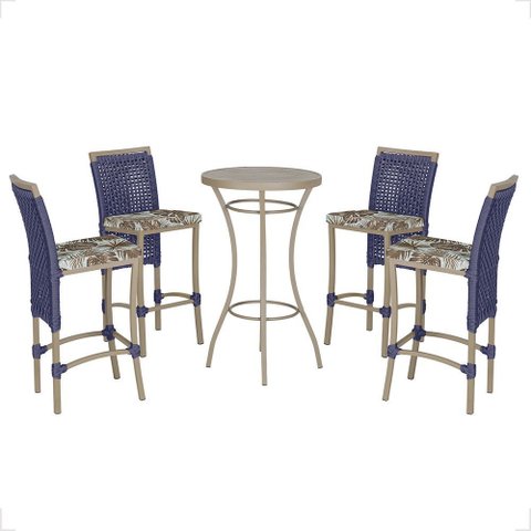 Mesa Bistrô e 4 Banquetas Roma Fendi Corda Náutica Estofado 6 Trama Original