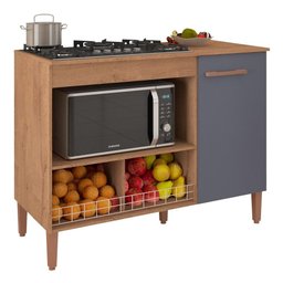 Balcão Cozinha para Cooktop e Microondas Multimóveis CR20115 Canelato Rústico/Grafite - 1