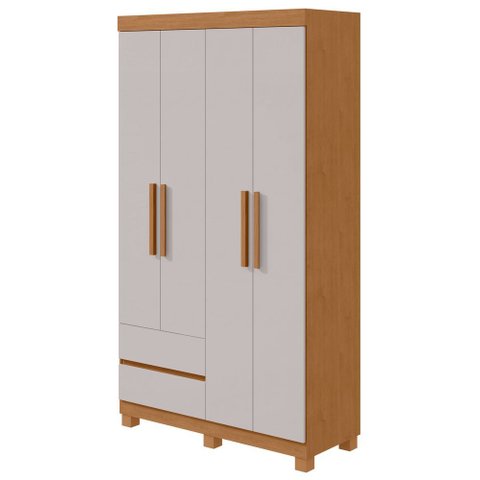 Guarda-roupas Solteiro 4 Portas 2 Gavetas sem Espelho com Pés Zeus - Lp - Rei de Casa Amendoa Clean/