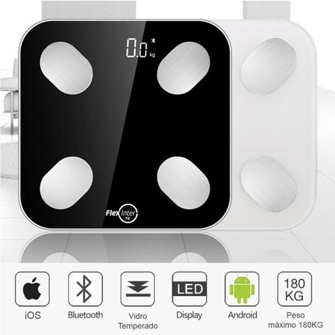 Balança Digital Smart Corporal com Bioimpedância App Android/ios Preto - Flexinter