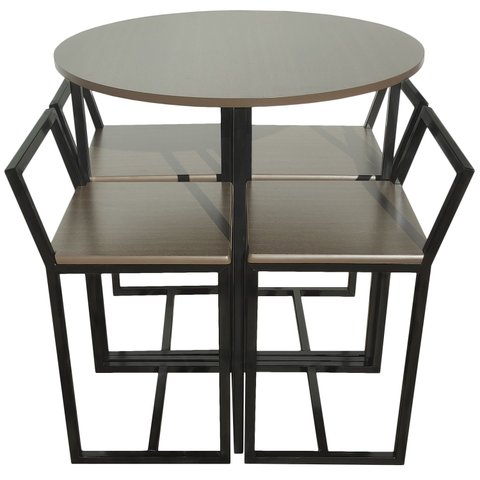 Mesa Redonda Jantar Prime Compacta de Madeira 4 Cadeiras Tabaco Linheiro BF Decor