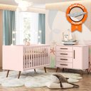 Ver imagem 1 de Berço Mini Cama 3820 com Colchão Probel e Cômoda 3825 para Quarto de Bebê Qencanto Retrô Rosa Qmovi