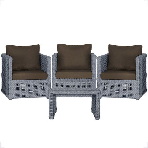 Mesa Centro e 3 Poltronas Madri Corda Náutica Estofado 9 Trama Original