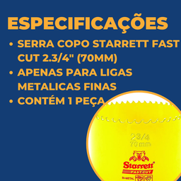 Serra Copo Starrett Fast Cut Bi-metal 2.3/4" 70mm - 9