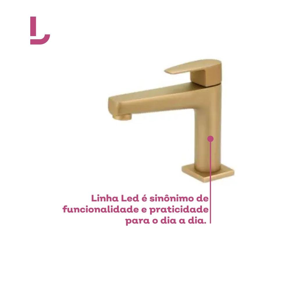 Torneira de Mesa para Lavatório Color Led Bica Baixa Dourado Fosco - Perflex - 4