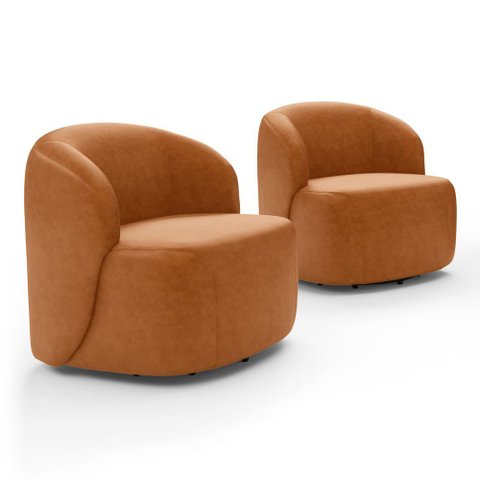 Kit 02 Poltronas Decorativas Orgânicas Living Leez Giratória Couríssimo Caramelo - Desk Design