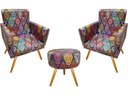 Ver imagem 1 de Kit 2 Poltronas Decorativa Nina + Puff Redondo Suede Mandala Vermelho Pés Madeira Ms Decor