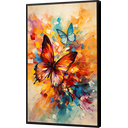 Ver imagem 1 de Quadro Decorativo Abstrato Canvas Moldura Filete Borboleta Colorida Flor Gg
