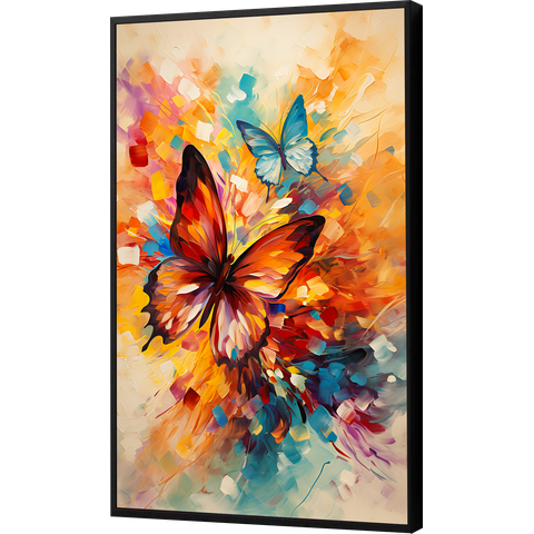 Quadro Decorativo Abstrato Canvas Moldura Filete Borboleta Colorida Flor Gg