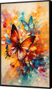 Ver imagem 1 de Quadro Decorativo Abstrato Canvas Moldura Filete Borboleta Colorida Flor Gg